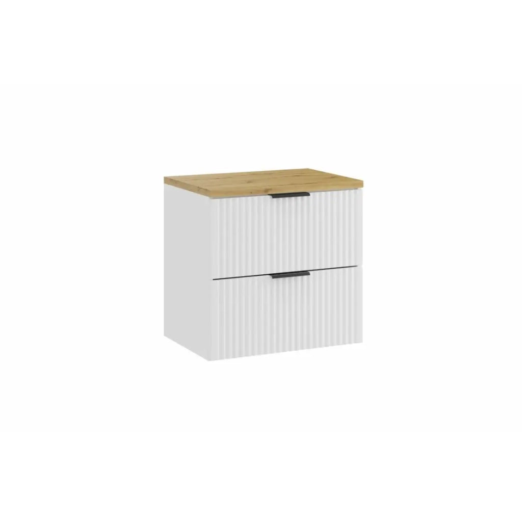 Set da bagno NOXERA 60 cm – Mobile sottolavabo sospeso bianco alpino con piano per lavabo in rovere chiaro