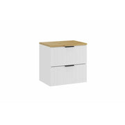 Set da bagno NOXERA 60 cm – Mobile sottolavabo sospeso bianco alpino con piano per lavabo in rovere chiaro
