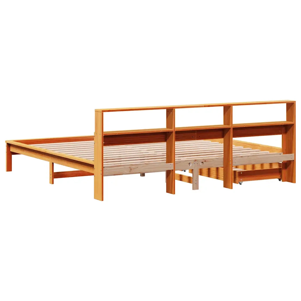 Letto Libreria senza Materasso Marrone Cera 180x200 cm in Pino