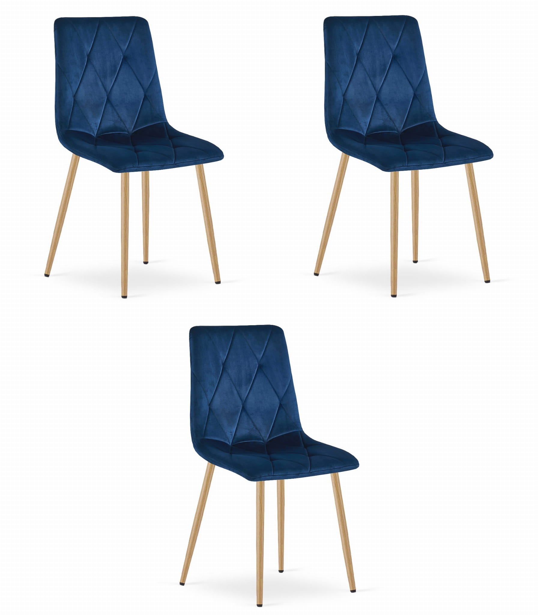 Sedia Valora TYRA in velluto blu navy con gambe color legno x3