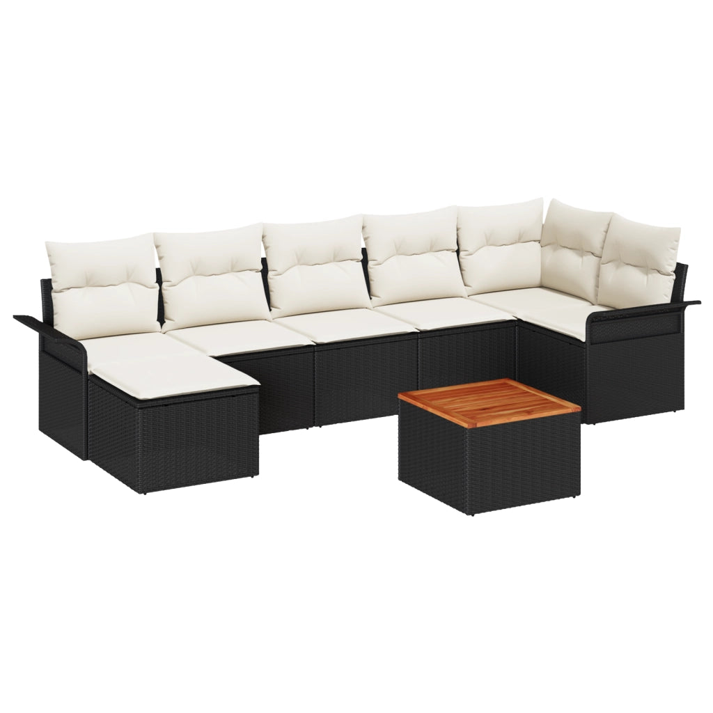 Set Divano da Giardino 8 Pezzi con Cuscini Nero Poly Rattan Acacia