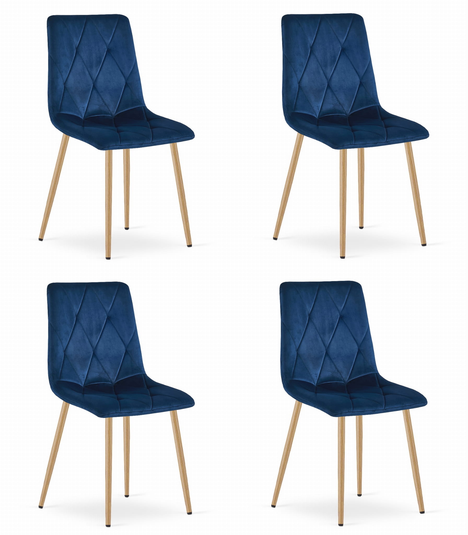 Sedia Valora TYRA in velluto blu navy con gambe color legno x4