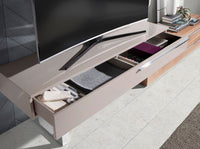 Mobile TV in legno beige, noce e acciaio cromato