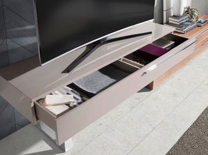 Mobile TV in legno beige, noce e acciaio cromato