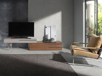 Mobile TV in legno beige, noce e acciaio cromato