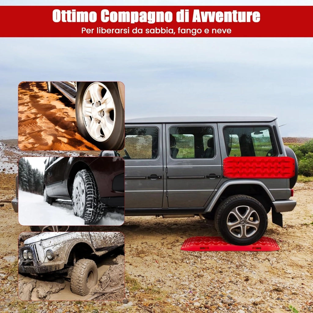 Tavole di Recupero per Fuoristrada 2 Pezzi, Carico 10T, Piastre di Trazione e Recupero per Liberare Veicoli da Neve Fango e Sabbia, Accessori Fuoristrada 4x4 (Rosso, 107 x 31 x 7 cm)