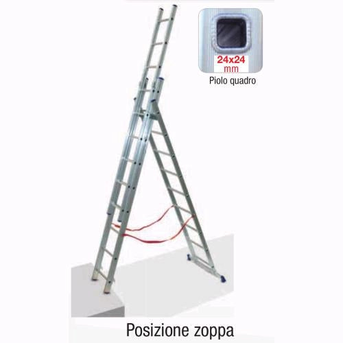Scala Trasformabile 3 Elementi 3x7 Gradini fino a 5,16 metri con stabilizzatore