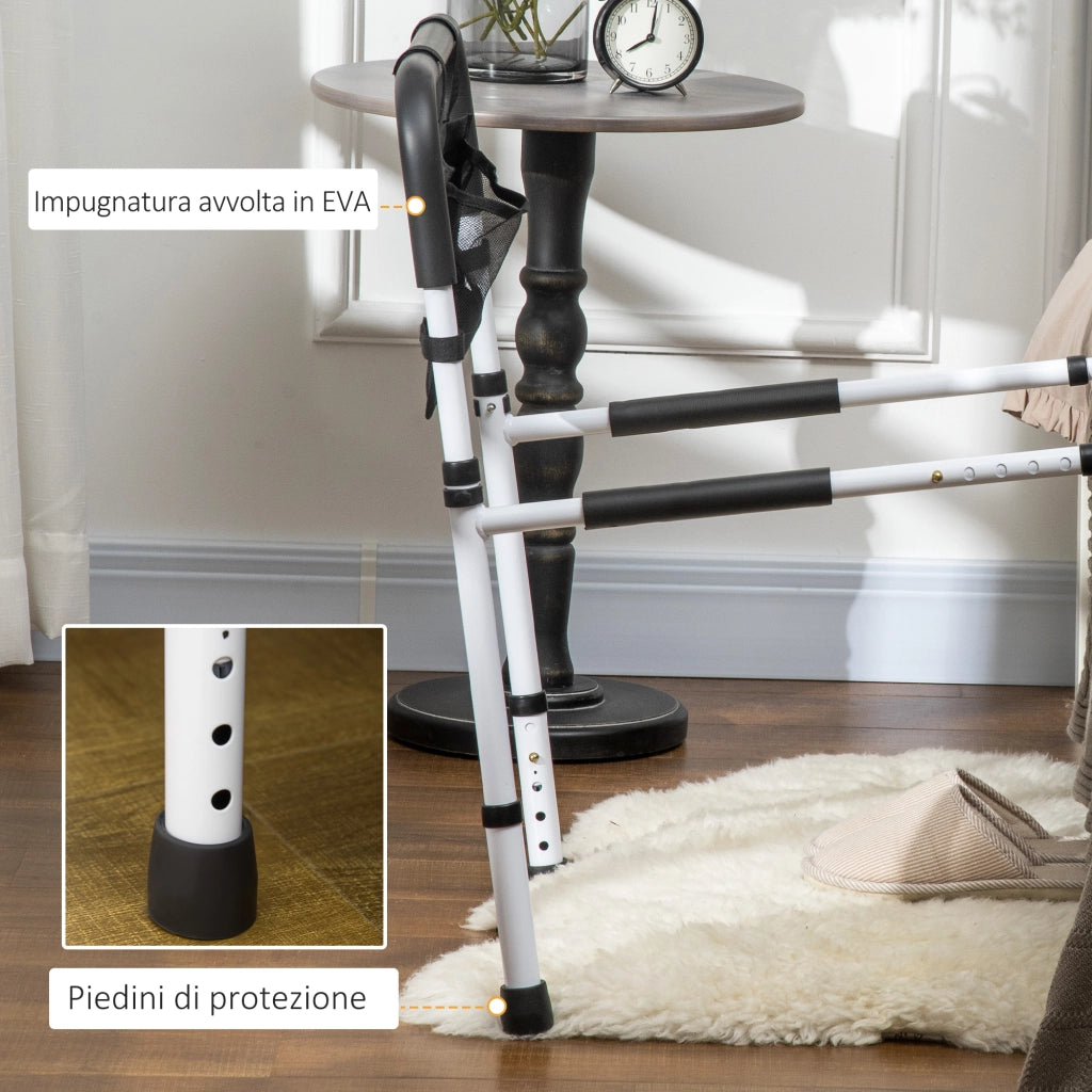 Maniglia per Letto con Lunghezza e Altezza Regolabile in Acciaio. Bianco