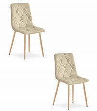 Sedia Valora TYRA in velluto beige chiaro con gambe color legno x2