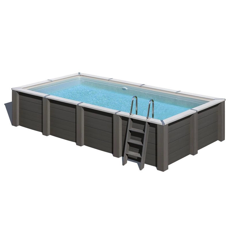 Piscina In Legno Composito Wpc Wood Connect 5,95 X 3,15 X H 1,26 M Con Faro Led A Luce Bianca