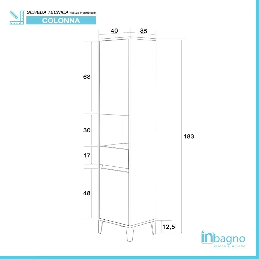 Armadio bagno da terra L. 40 cm Way bianco lucido con vano a giorno