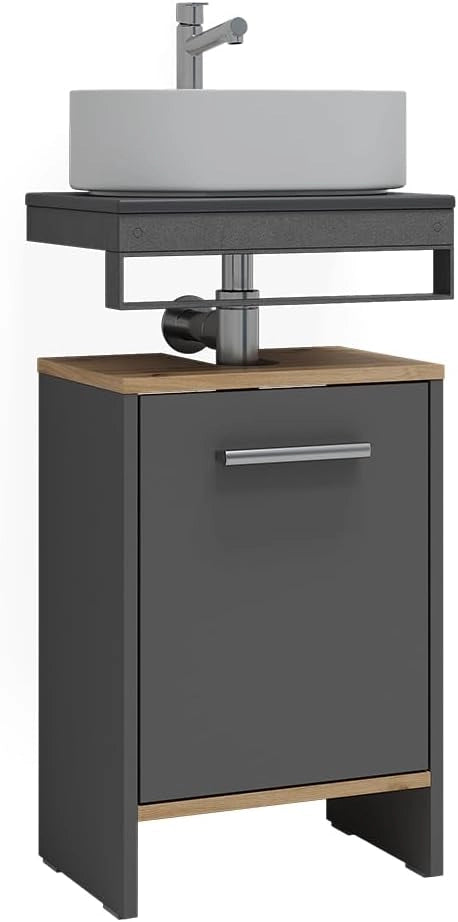 Mobile sottolavabo per bagno Karli, Antracite/quercia dorata, 38.2 x 57 cm con la porta