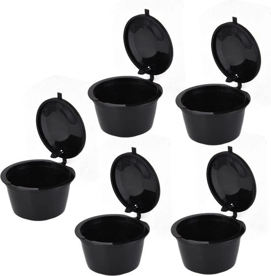 Capsule di riciclaggio per caffè - 5 pezzi - Filtro riciclabile per caffè - Adatto per modelli Dolce Gusto - Genio Mini Me - Cucchiaino - Nero .
