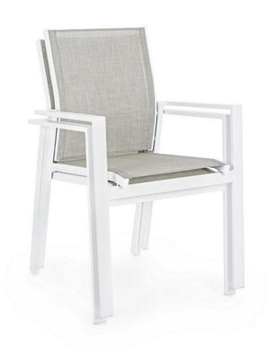 Sedia da Esterno Giardino Bianca Metallo e Tessuto Braccioli Impilabile Crozet