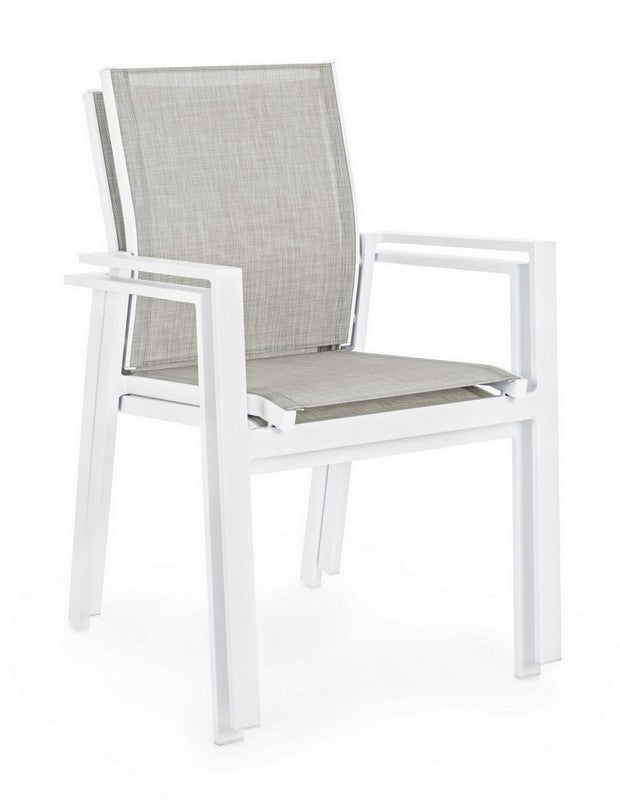 Sedia da Esterno Giardino Bianca Metallo e Tessuto Braccioli Impilabile Crozet