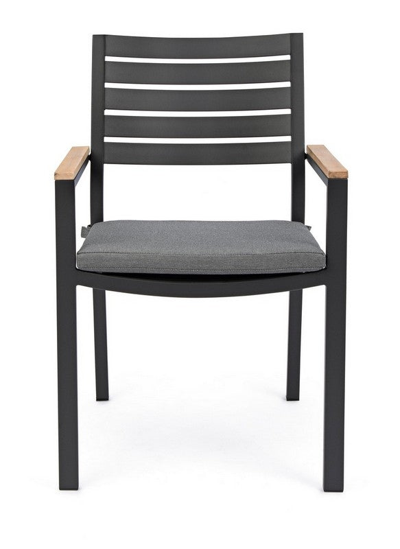 Sedia da Esterno Giardino Nera in Metallo Legno Tessuto Moderna Belmar 2 Pz