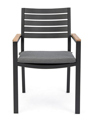 Sedia da Esterno Giardino Nera in Metallo Legno Tessuto Moderna Belmar 2 Pz