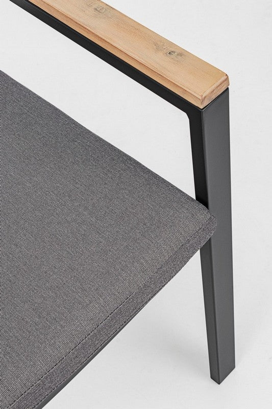 Sedia da Esterno Giardino Nera in Metallo Legno Tessuto Moderna Belmar 2 Pz