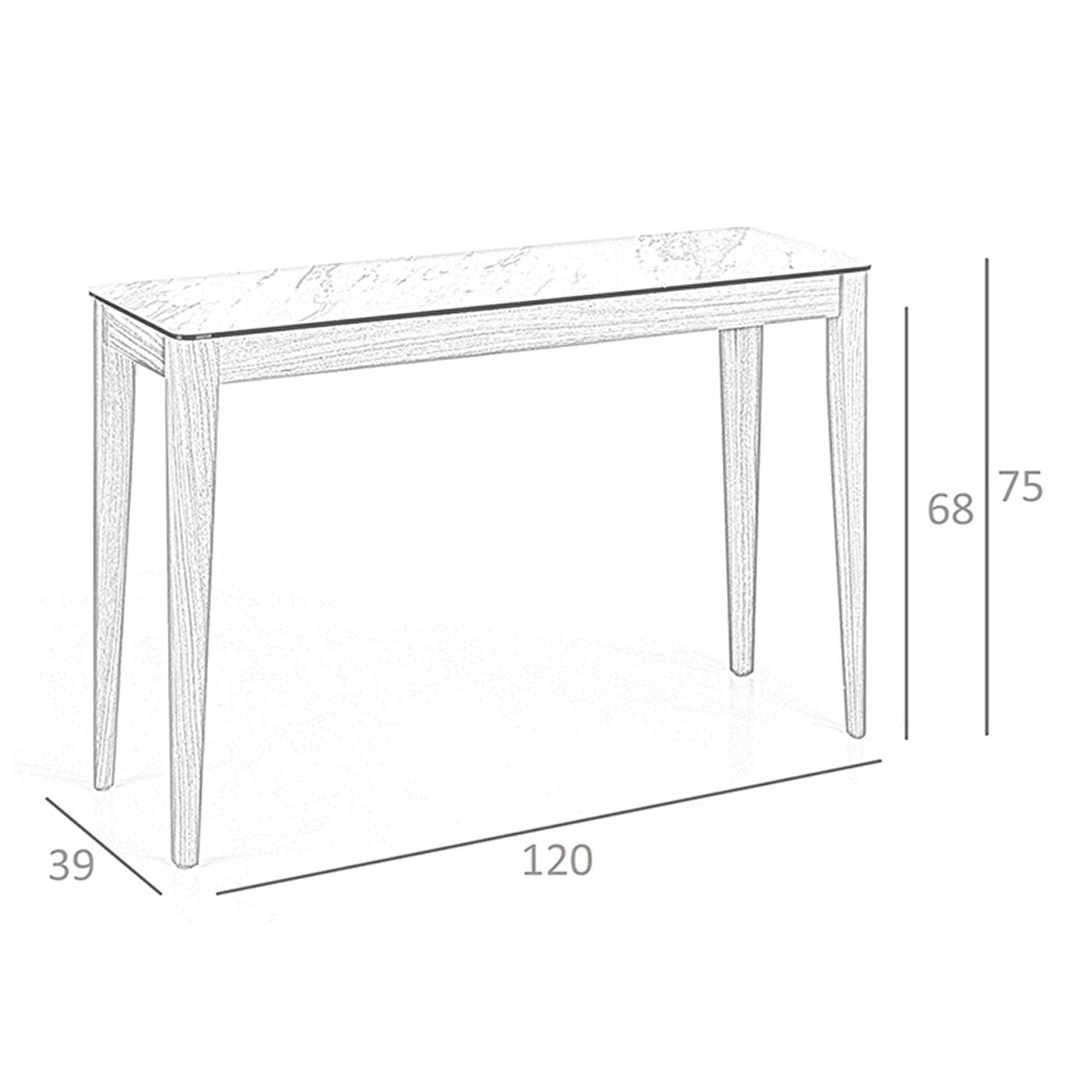 Consolle rettangolare in marmo porcellanato e noce