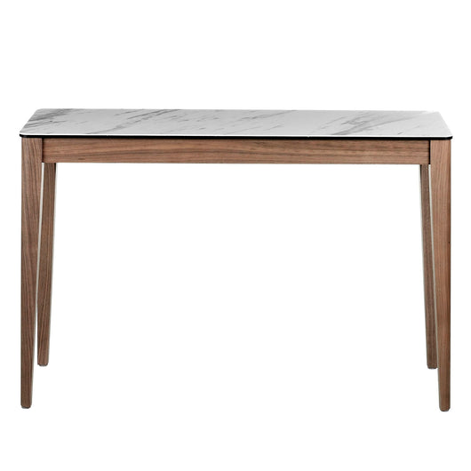 Consolle rettangolare in marmo porcellanato e noce