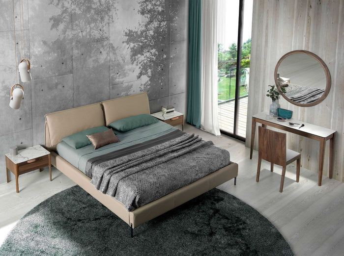 Consolle rettangolare in marmo porcellanato e noce