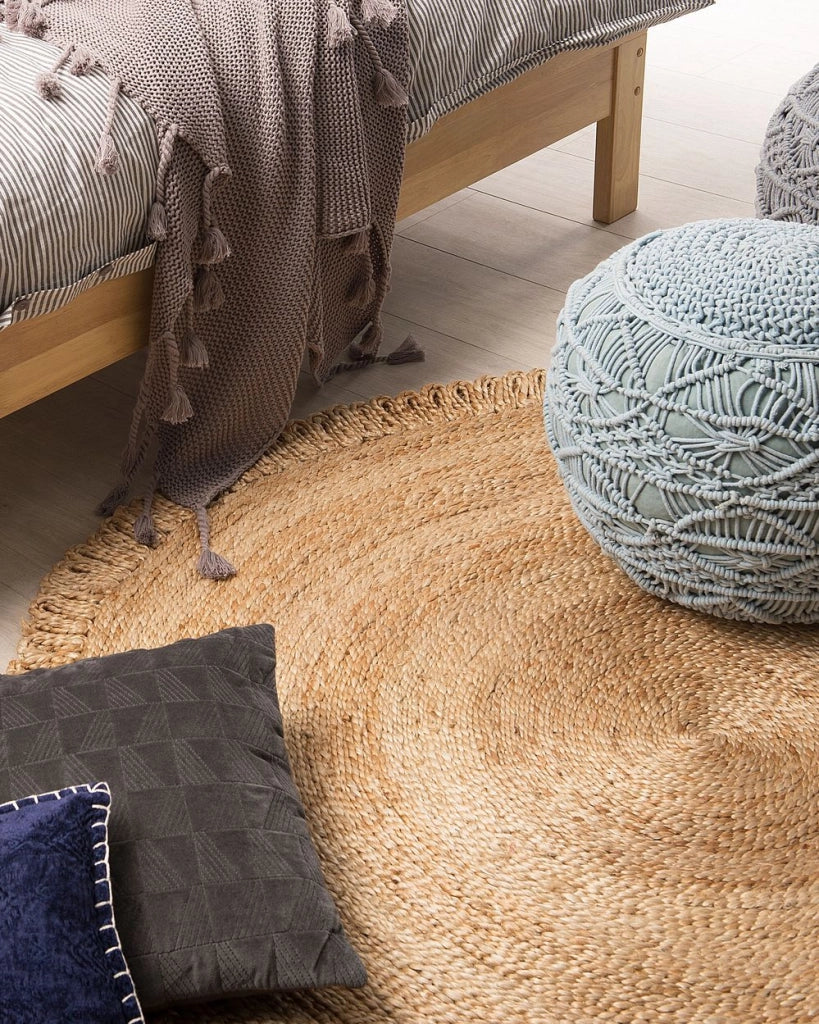 Tappeto Beige Rotondo 140 cm Boho Rustico Spirale Intrecciata Intrecciato Juta Naturale Soggiorno Camera Da Letto Sala Da Pranzo