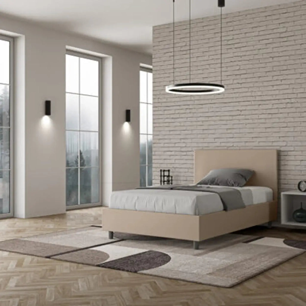 Letto una piazza e mezza senza rete imbottito 120x210 similpelle tortora Adele