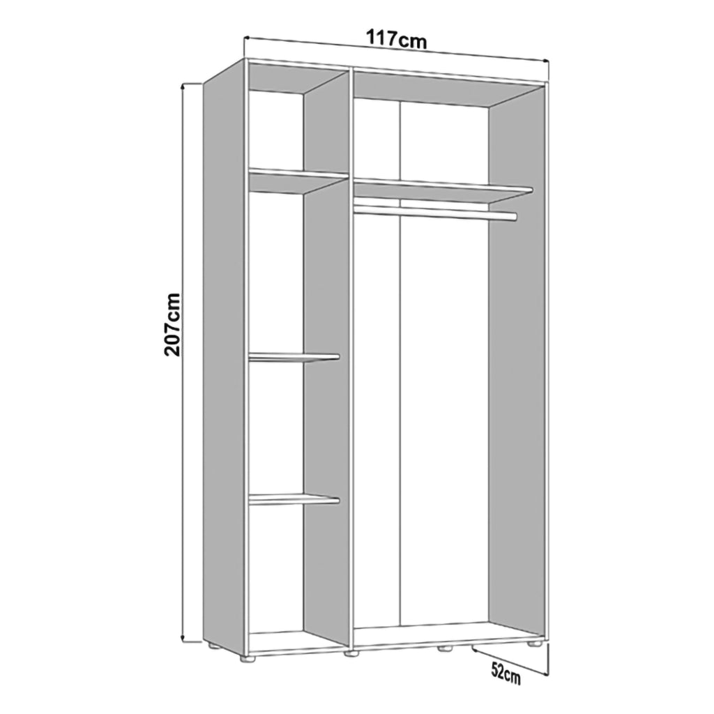Armadio Camera da Letto Ouarza, Guardaroba 3 Ante Appendiabiti, 117x52 cm Bianco Opaco