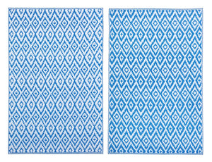 Tappeto Salotto Double Face Esterno Interno Impermeabile Antiscivolo Blu a Rombi