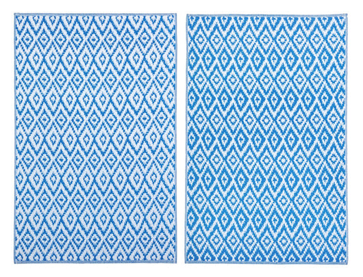 Tappeto Salotto Double Face Esterno Interno Impermeabile Antiscivolo Blu a Rombi