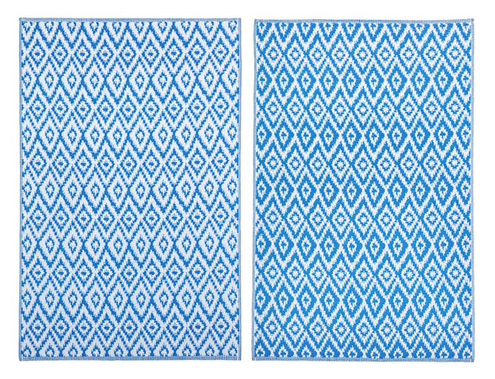 Tappeto Salotto Double Face Esterno Interno Impermeabile Antiscivolo Blu a Rombi