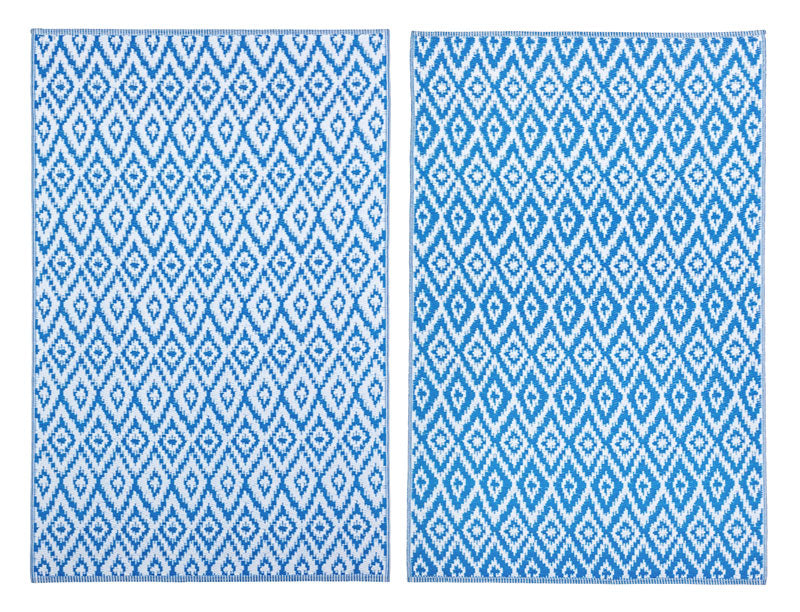 Tappeto Salotto Double Face Esterno Interno Impermeabile Antiscivolo Blu a Rombi