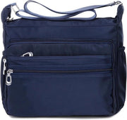 Borsa da donna con cinturino, zaino messaggero impermeabile in nylon con diverse tasche (L, blu)