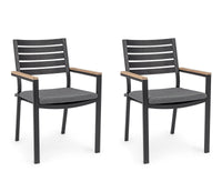 Sedia da Esterno Giardino Nera in Metallo Legno Tessuto Moderna Belmar 2 Pz