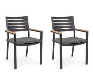 Sedia da Esterno Giardino Nera in Metallo Legno Tessuto Moderna Belmar 2 Pz