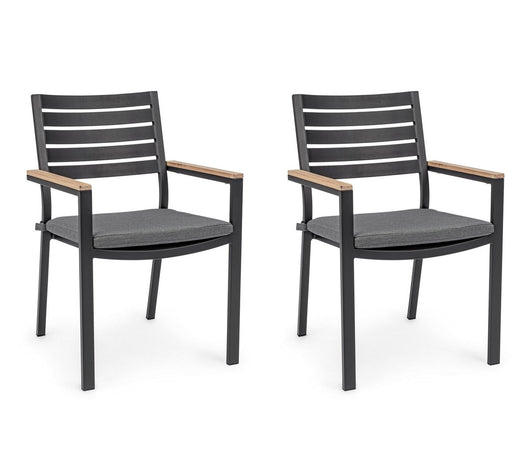 Sedia da Esterno Giardino Nera in Metallo Legno Tessuto Moderna Belmar 2 Pz