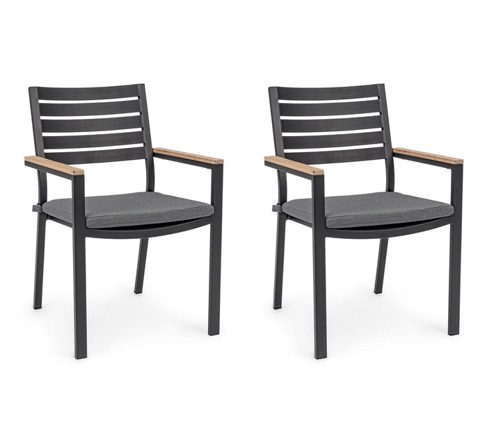 Sedia da Esterno Giardino Nera in Metallo Legno Tessuto Moderna Belmar 2 Pz