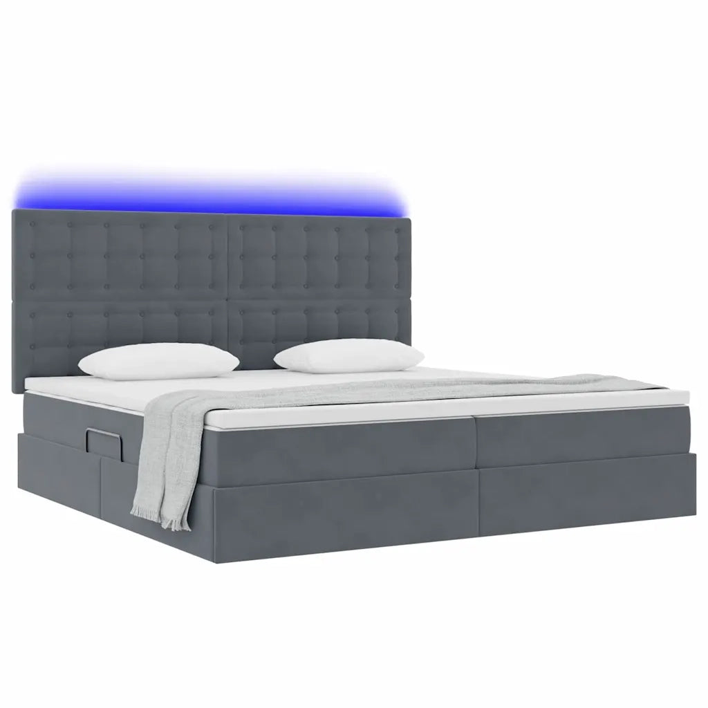 Letto con contenitore LED e materasso Grigio Scuro 200 x 200 cm