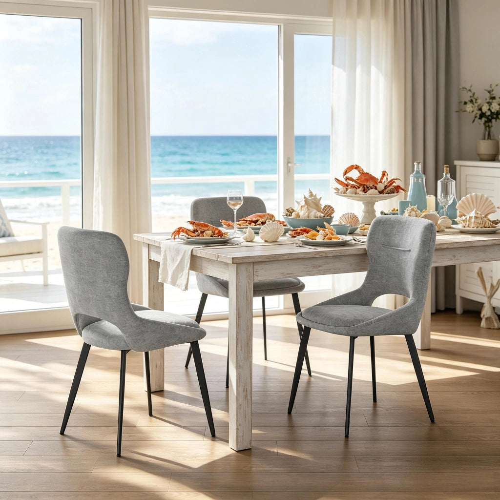 Sedia da Pranzo Set da 2 con Schienale Ergonomico Traforato e Piedini Regolabili, in Ciniglia Grigia