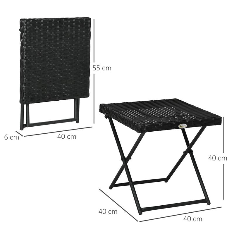 TAVOLINO DA GIARDINO PIEGHEVOLE SALVASPAZIO IN RATTAN SINTETICO E ACCIAIO, 40X40X40CM, NERO
