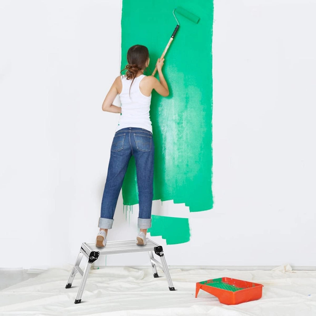 Piattaforma da Lavoro Pieghevole in Alluminio, Portatile, Portata Fino a 150 KG, Scala Piattaforma con Tappetino Antiscivolo e Serrature di Sicurezza, Scala a Gradini per Casa, Garage