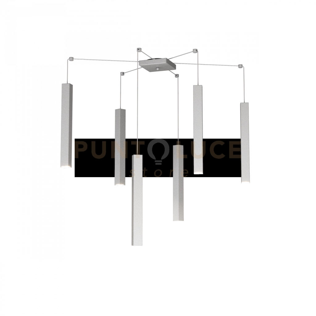 SQUARE TUBE SOSPENSIONE 6 LUCI GRIGIO CAVO CM.250 CON BASE 1173-S6-GR