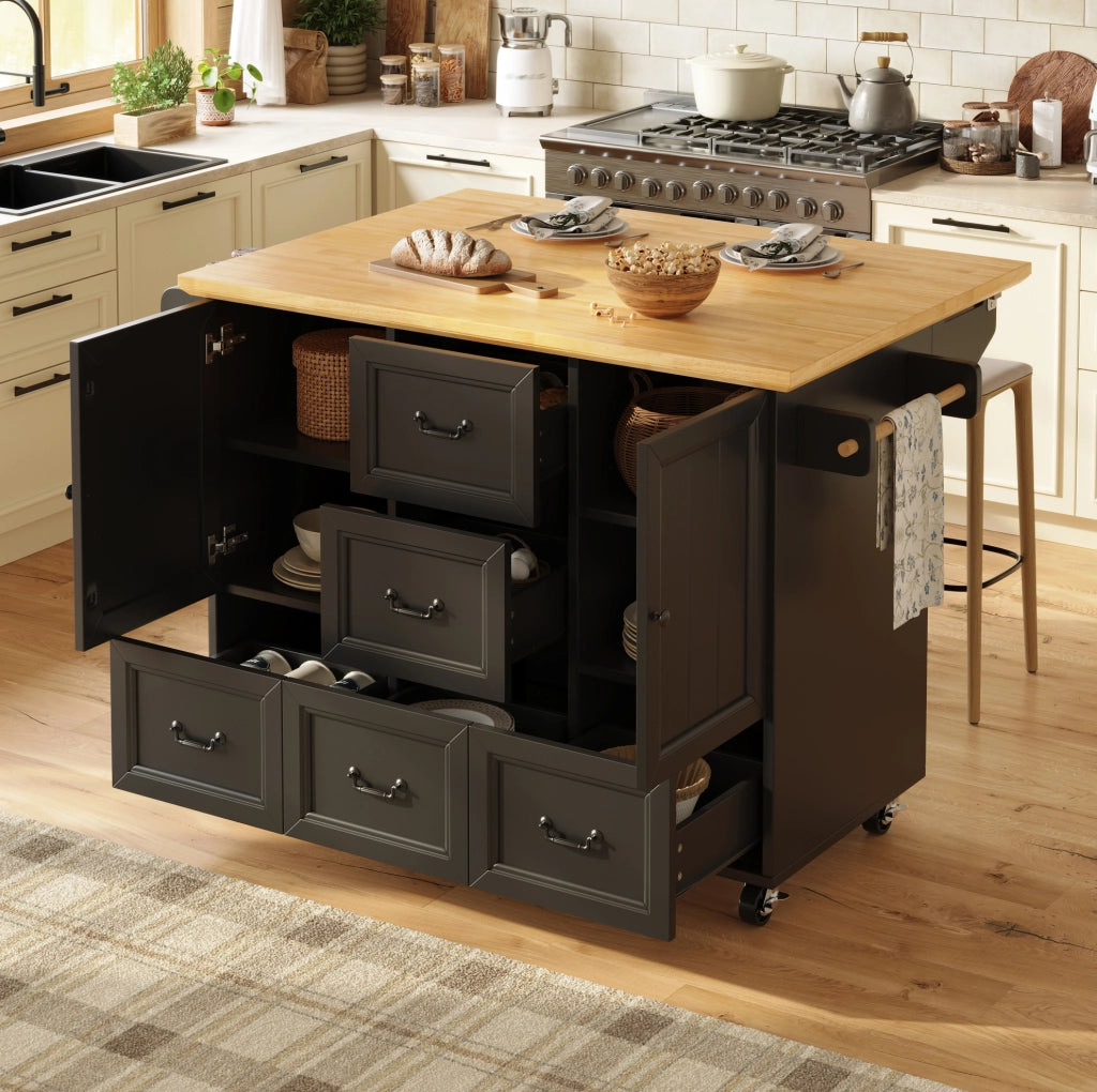 Isola cucina mobile pieghevole in MDF nero 120x73x93 cm