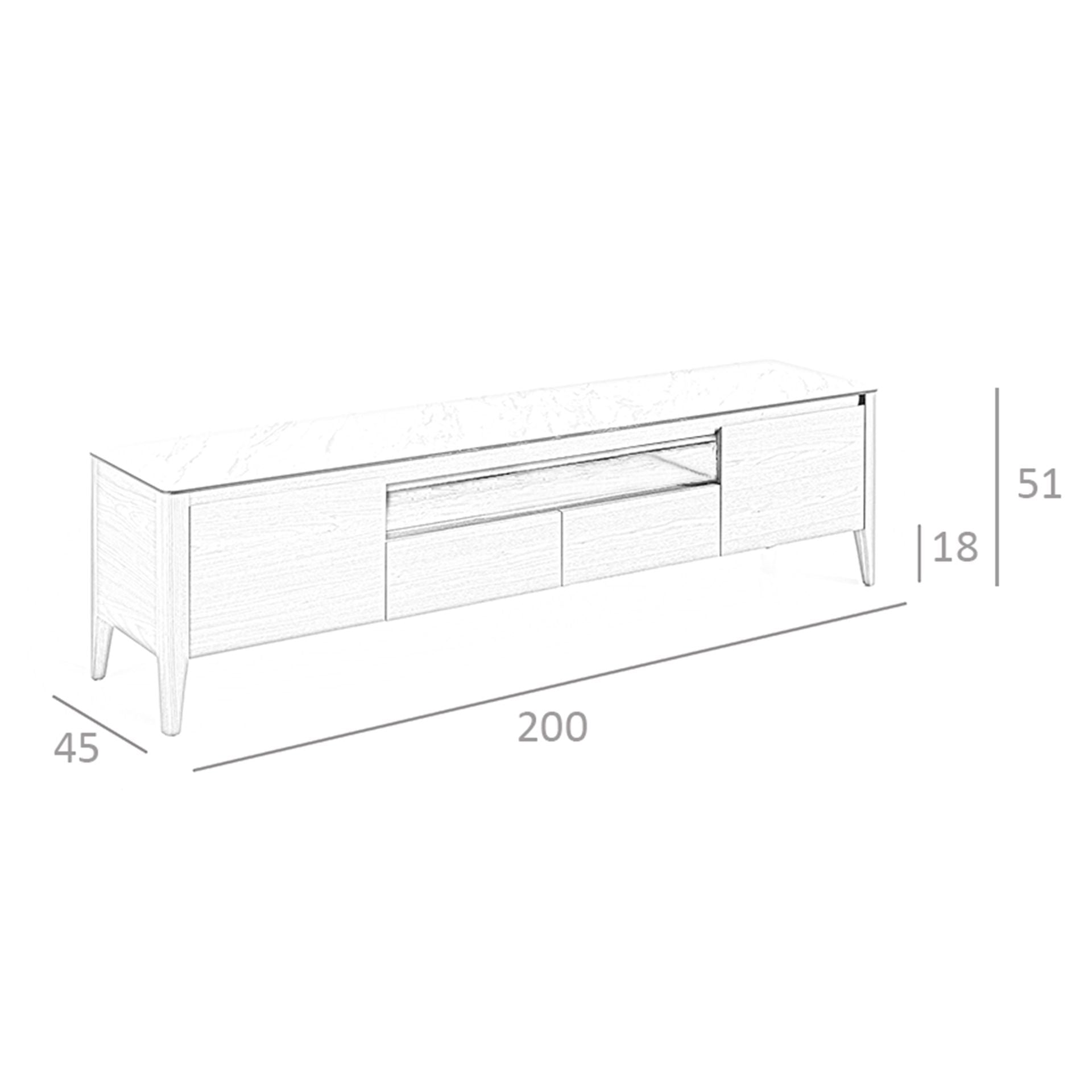 Porta TV in noce con piano in vetro a imitazione del marmo