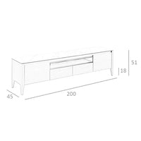 Porta TV in noce con piano in vetro a imitazione del marmo