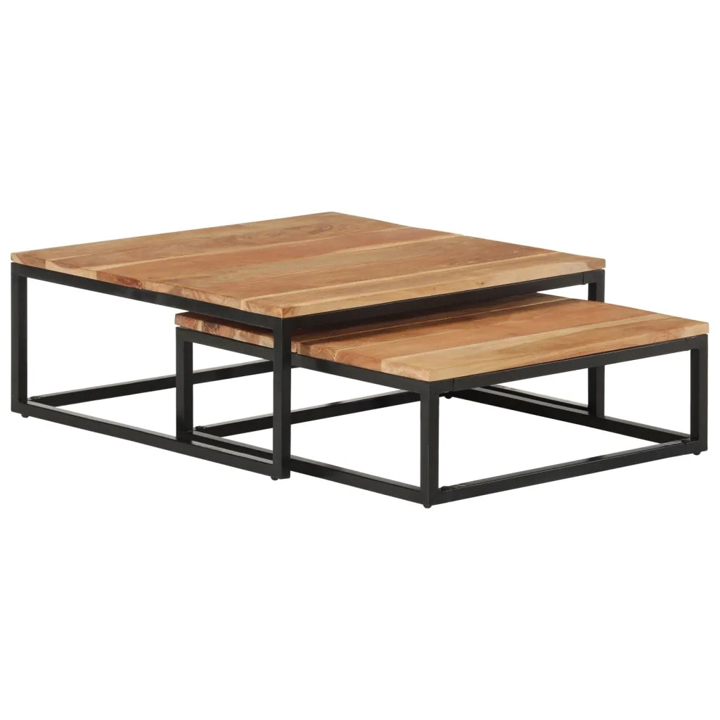 Tavolini da Salotto Impilabili 2 pz Legno Massello di Acacia cod mxl 12699