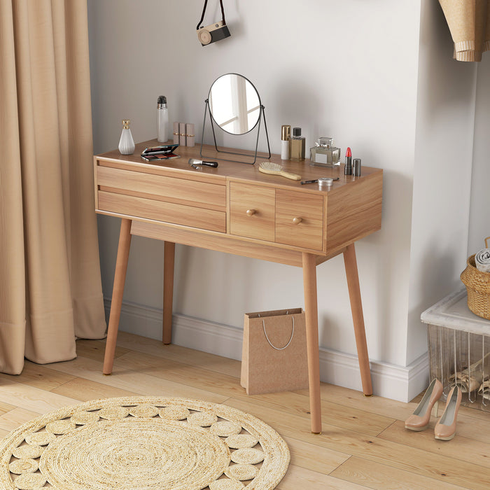 Tavolo da Trucco con Specchio a Luci LED 100x40x87 cm con Organizer Interno Rivestimento in Melamina Noce