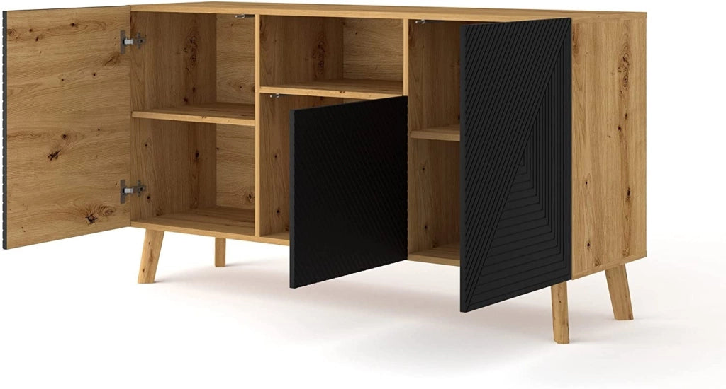 MOBILE CASSETTIERA SOGGIORNO LUXI 146x42x80cm ROVERE NERO OPACO