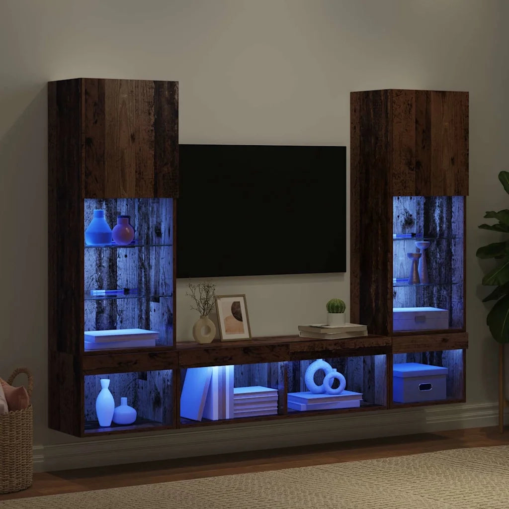 Unit¨¤ a muro per TV con LED con led 5 pz | Armadietto TV | Mobile Porta TV Legno vecchio