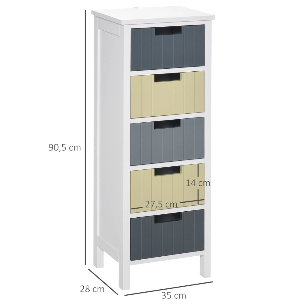 Cassettiera 5 Cassetti in Legno con Gambe ¨C Zephmum ¨C 35x28x90.5 cm Multicolore